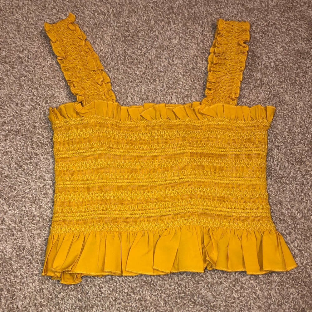 Forever 21 Yellow ruffle cropped tank top
